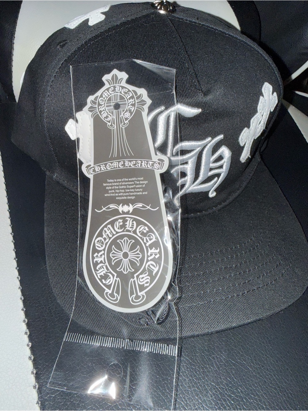 Chrome Hearts Black Hat with White Embroidered Logo